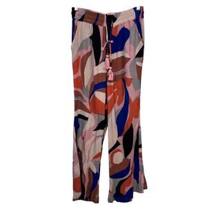 True Destinations Abstract Print Beach Pants Women’s Medium Beaded Drawstring